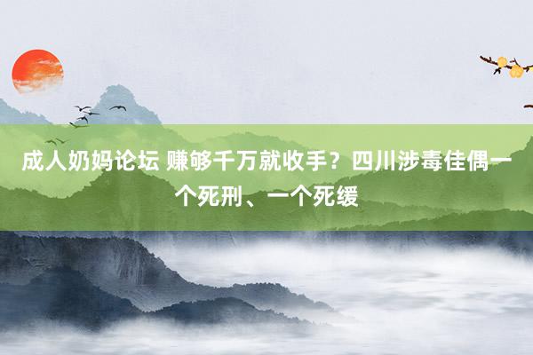 成人奶妈论坛 赚够千万就收手？四川涉毒佳偶一个死刑、一个死缓