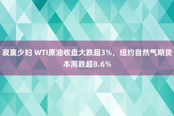 寂寞少妇 WTI原油收盘大跌超3%，纽约自然气期货本周跌超8.6%