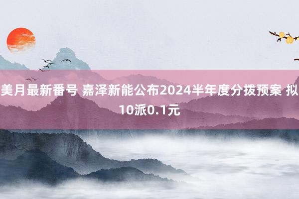 美月最新番号 嘉泽新能公布2024半年度分拨预案 拟10派0.1元